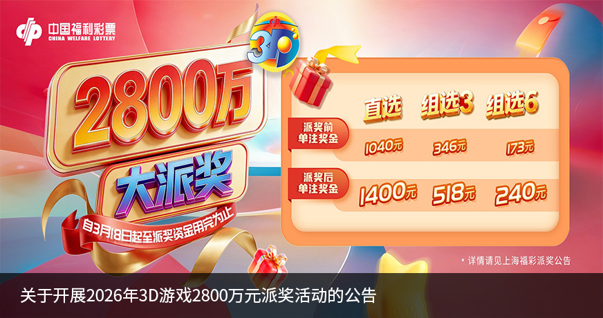 关于开展2026年3D游戏2800万元派奖活动的公告
